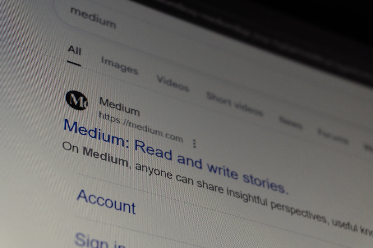 Screenshot of the medium website search results page