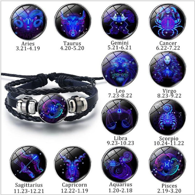 12 Constellations Luminous Bracelet Fashion Nightlight Punk Style Starry Sky Bracelet For Men Women Children - Prime Street