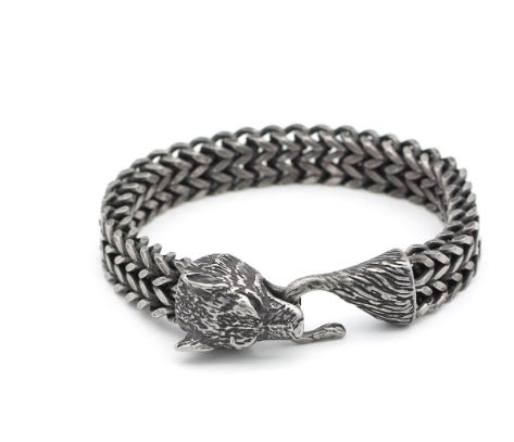 Bracelet Men Stainless Steel Vintage Black Wolf Head Cuban Chain Hand Wristband Male Fashion Jewelry Wholesale Accessories Gifts - Prime Street