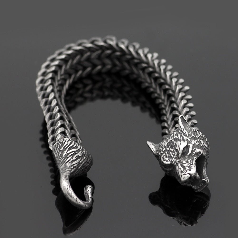 Bracelet Men Stainless Steel Vintage Black Wolf Head Cuban Chain Hand Wristband Male Fashion Jewelry Wholesale Accessories Gifts - Prime Street