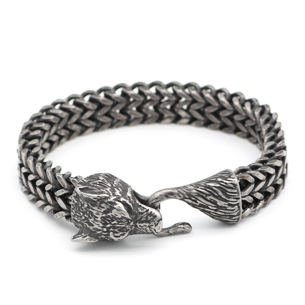 Bracelet Men Stainless Steel Vintage Black Wolf Head Cuban Chain Hand Wristband Male Fashion Jewelry Wholesale Accessories Gifts - Prime Street