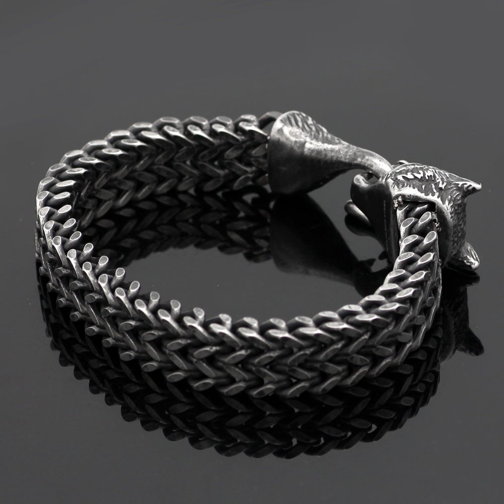 Bracelet Men Stainless Steel Vintage Black Wolf Head Cuban Chain Hand Wristband Male Fashion Jewelry Wholesale Accessories Gifts - Prime Street
