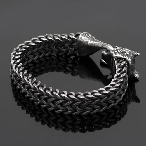 Bracelet Men Stainless Steel Vintage Black Wolf Head Cuban Chain Hand Wristband Male Fashion Jewelry Wholesale Accessories Gifts - Prime Street