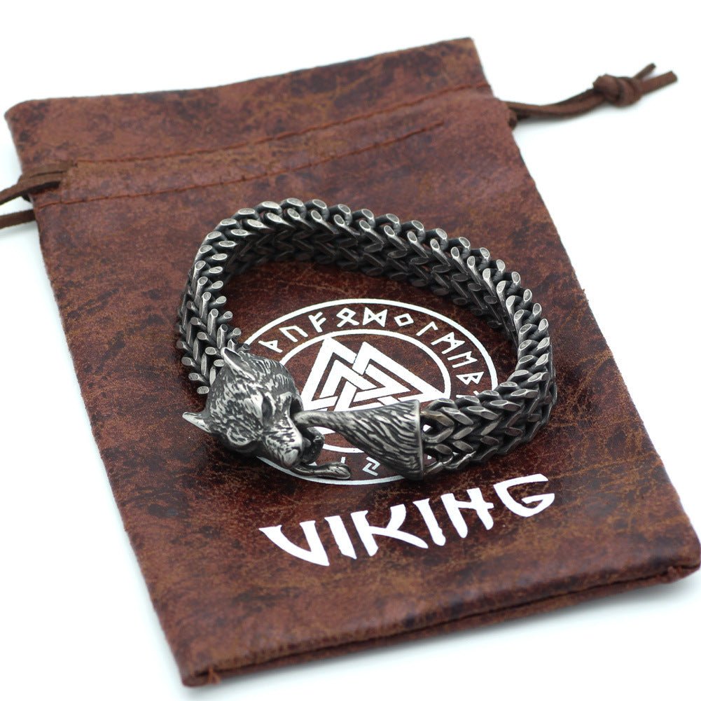 Bracelet Men Stainless Steel Vintage Black Wolf Head Cuban Chain Hand Wristband Male Fashion Jewelry Wholesale Accessories Gifts - Prime Street