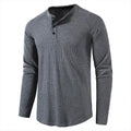 Classic Waffle Henley Tshirt Men New Crew Neck Long Sleeve Slim Fit Tee Shirt Homme Casual Heavy Weight T Shirts Male - Prime Street