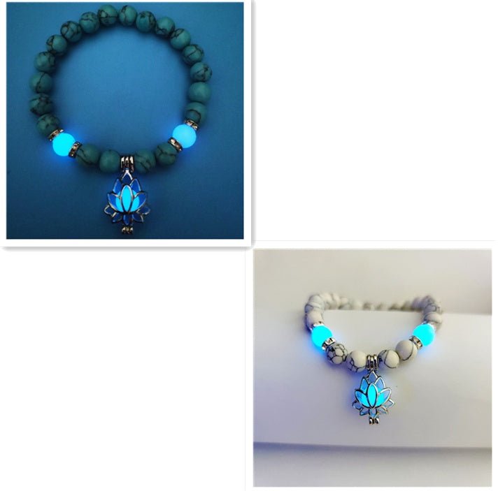 Energy Luminous Lotus Natural Stone Bracelet Yoga Healing Luminous Glow In The Dark Charm Beads Bracelet For Men Women Prayer Buddhism - Prime Street
