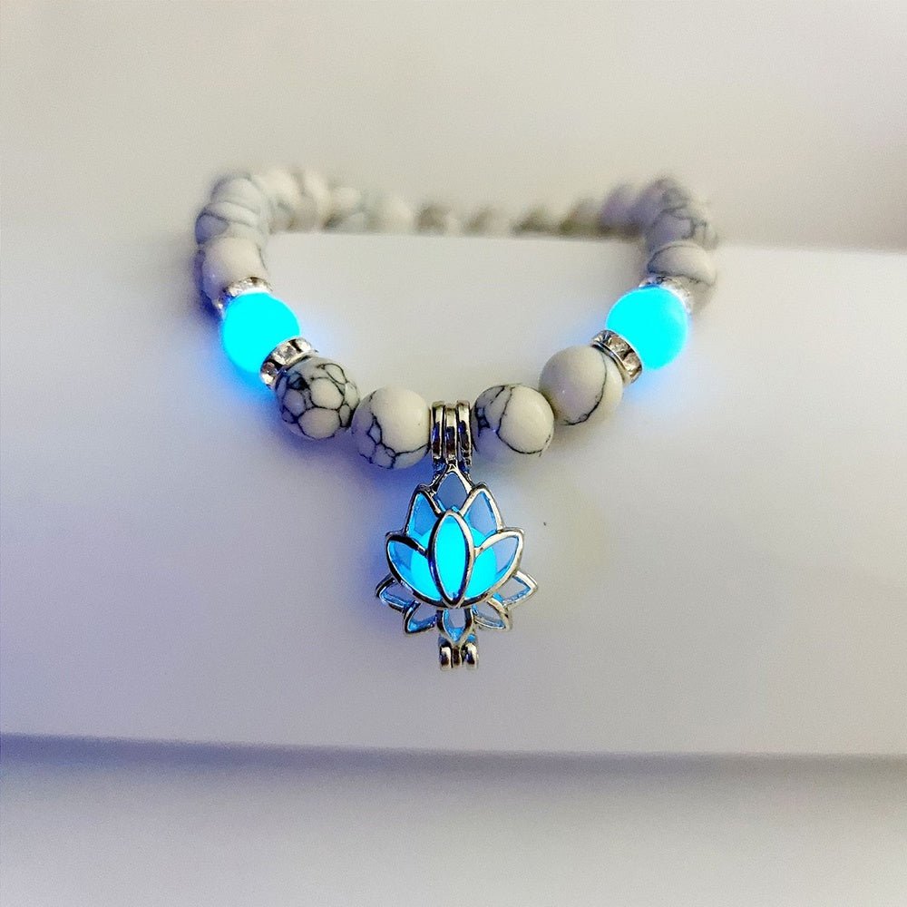 Energy Luminous Lotus Natural Stone Bracelet Yoga Healing Luminous Glow In The Dark Charm Beads Bracelet For Men Women Prayer Buddhism - Prime Street