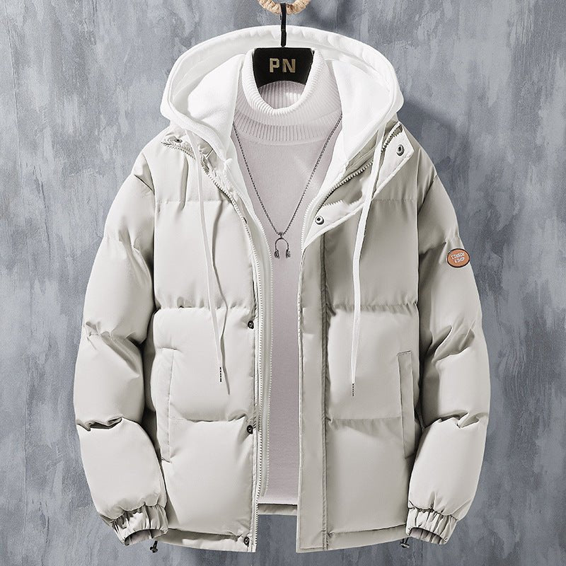 Fashion Hooded Jacket Men Winter Windproof Thickened Fake Two-piece Coat Solid Leisure Sports Cotton Jacket - Prime Street