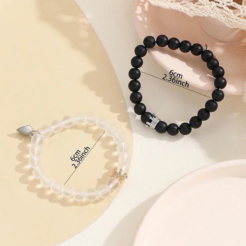 Fashion Jewelry 2pcs Handmade Crown Beaded Charms Bracelet Luminou Heart Glow In The Dark Couple Bracelet For Lover Men Women Fluorescent Gift - Prime Street