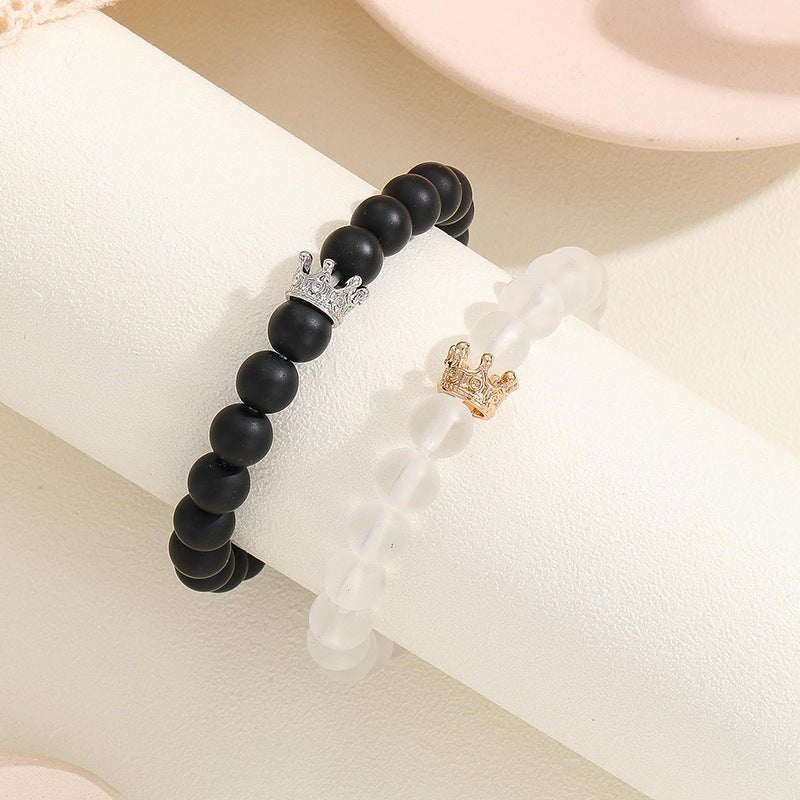 Fashion Jewelry 2pcs Handmade Crown Beaded Charms Bracelet Luminou Heart Glow In The Dark Couple Bracelet For Lover Men Women Fluorescent Gift - Prime Street