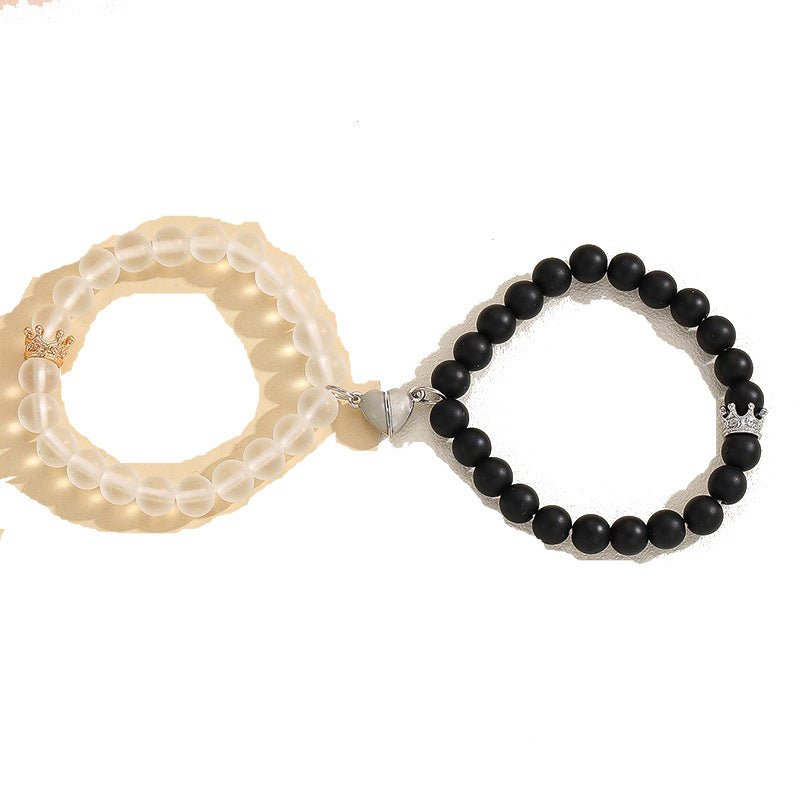 Fashion Jewelry 2pcs Handmade Crown Beaded Charms Bracelet Luminou Heart Glow In The Dark Couple Bracelet For Lover Men Women Fluorescent Gift - Prime Street