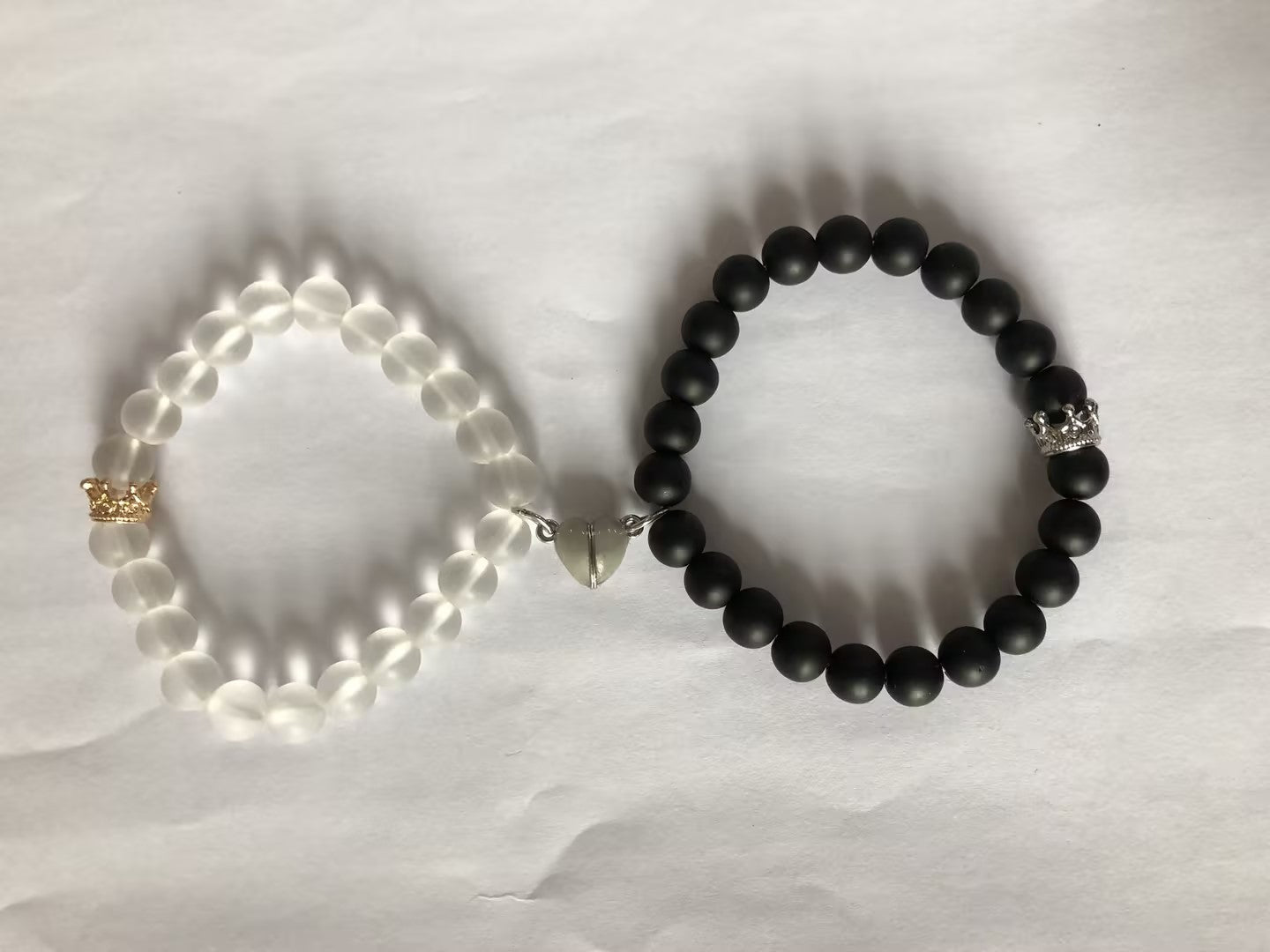 Fashion Jewelry 2pcs Handmade Crown Beaded Charms Bracelet Luminou Heart Glow In The Dark Couple Bracelet For Lover Men Women Fluorescent Gift - Prime Street