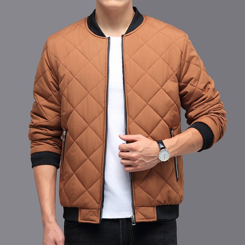 Fashion Rhombic-sewing Design Cotton Coat Winter Warm Thickened Baseball Jacket Casual Solid Color Outwear Clothing For Men - Prime Street