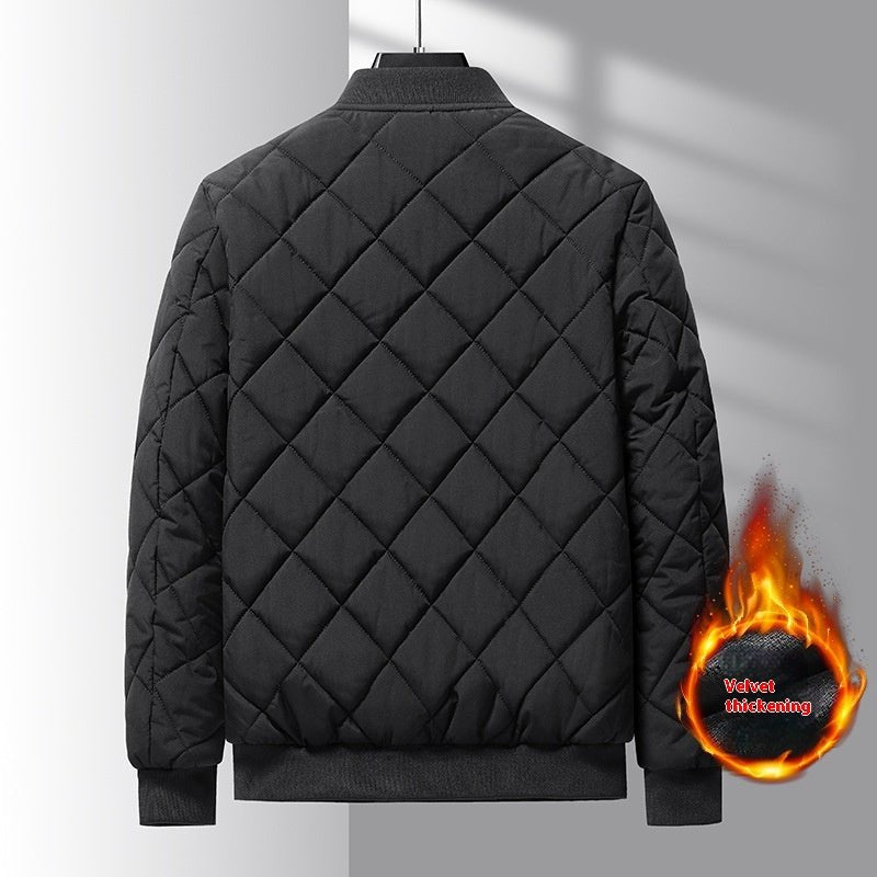 Fashion Rhombic-sewing Design Cotton Coat Winter Warm Thickened Baseball Jacket Casual Solid Color Outwear Clothing For Men - Prime Street