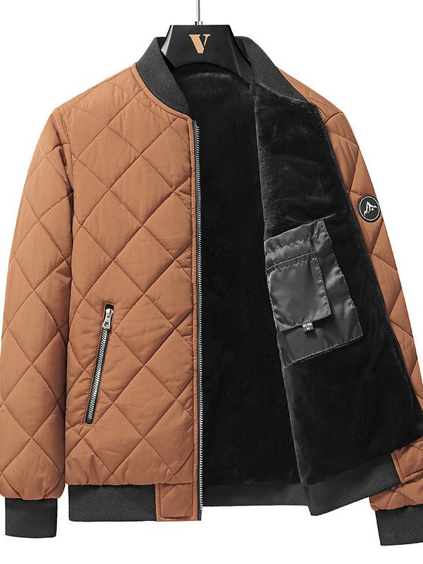 Fashion Rhombic-sewing Design Cotton Coat Winter Warm Thickened Baseball Jacket Casual Solid Color Outwear Clothing For Men - Prime Street
