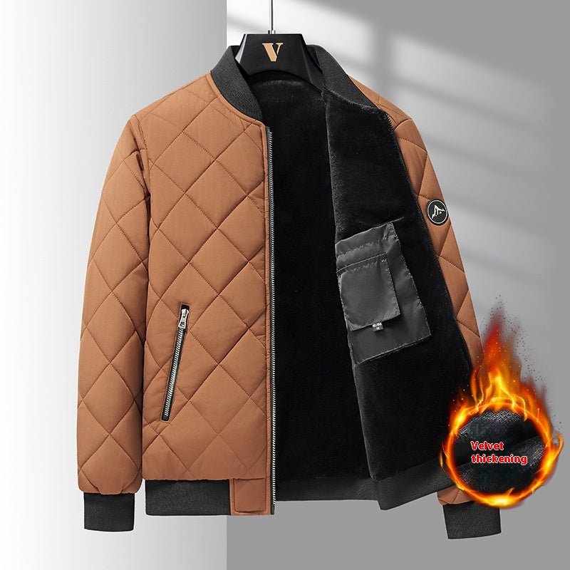 Fashion Rhombic-sewing Design Cotton Coat Winter Warm Thickened Baseball Jacket Casual Solid Color Outwear Clothing For Men - Prime Street