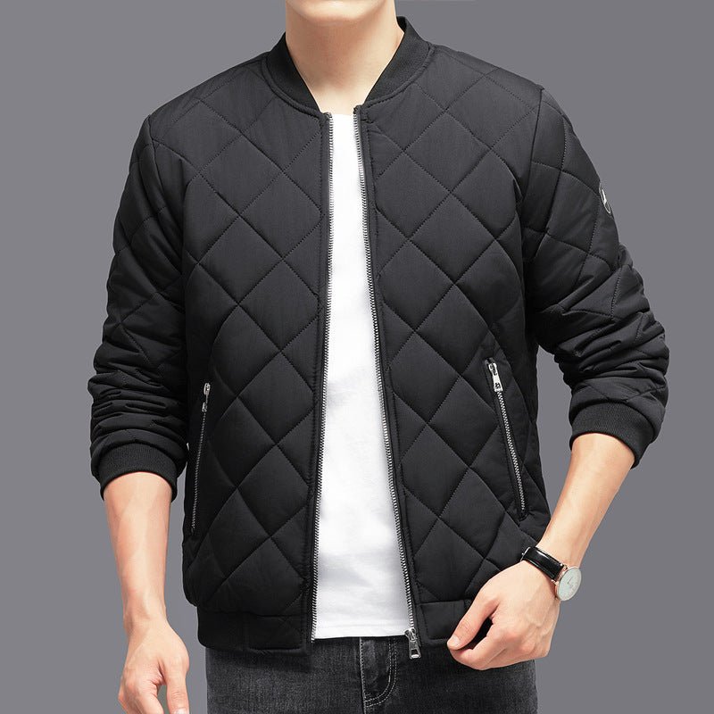 Fashion Rhombic-sewing Design Cotton Coat Winter Warm Thickened Baseball Jacket Casual Solid Color Outwear Clothing For Men - Prime Street