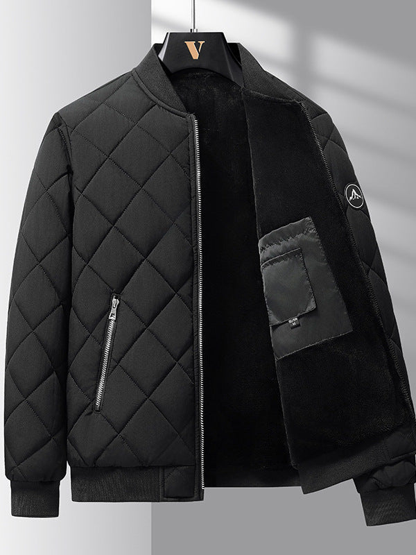 Fashion Rhombic-sewing Design Cotton Coat Winter Warm Thickened Baseball Jacket Casual Solid Color Outwear Clothing For Men - Prime Street