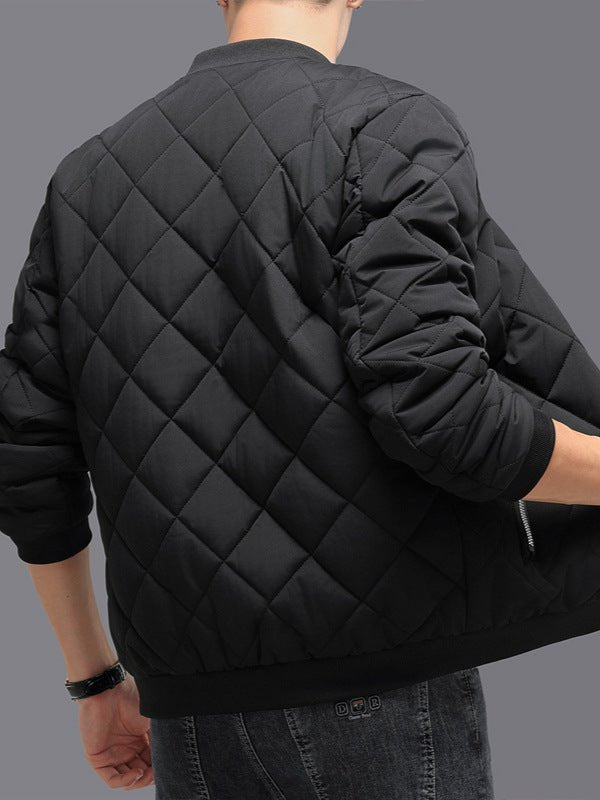Fashion Rhombic-sewing Design Cotton Coat Winter Warm Thickened Baseball Jacket Casual Solid Color Outwear Clothing For Men - Prime Street