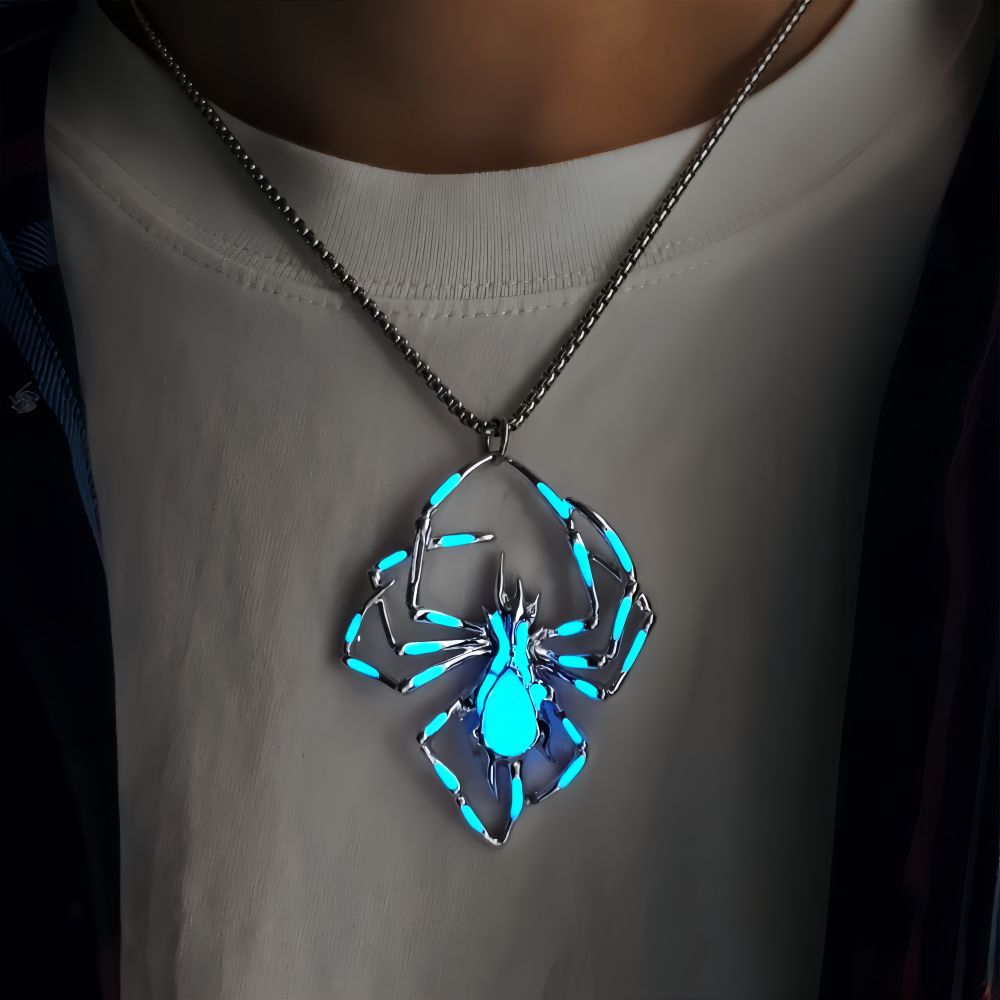 Halloween Creative Stereo Luminous Spider Necklace Jewerly Glowing Night Fluorescence Antique Vintage Glow In The Dark For Men Women Gift Party Halloween Day Club - Prime Street