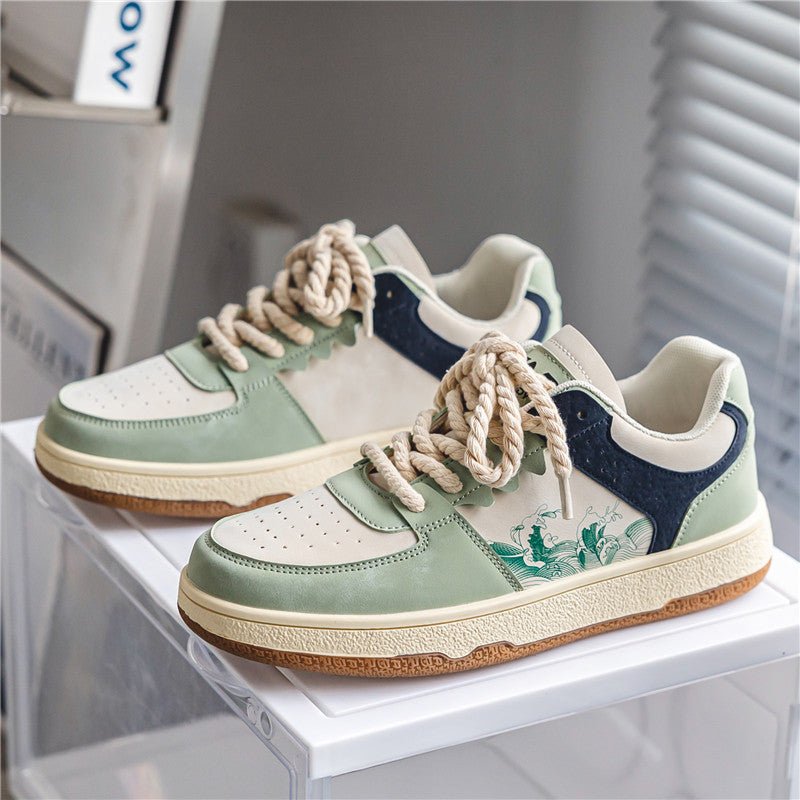 Lace-up Casual Shoes Men Soft Thick Sole Fashion Comfortable Breathable Flats Sneakers Student Platform Outdoor Walking Shoes - Prime Street
