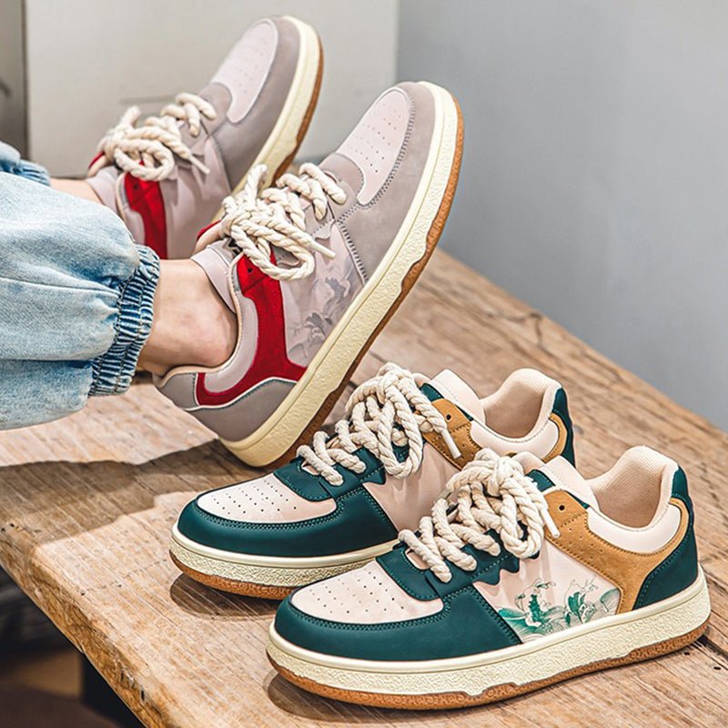 Lace-up Casual Shoes Men Soft Thick Sole Fashion Comfortable Breathable Flats Sneakers Student Platform Outdoor Walking Shoes - Prime Street