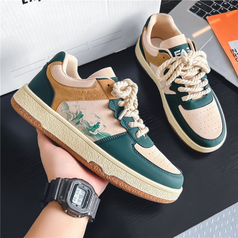 Lace-up Casual Shoes Men Soft Thick Sole Fashion Comfortable Breathable Flats Sneakers Student Platform Outdoor Walking Shoes - Prime Street