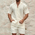 Men Tracksuits Summer Fashion Solid Loose Casual Two Pieces Lapel Button Shirt Shorts Beach Holiday All-match Outfits Male - Prime Street
