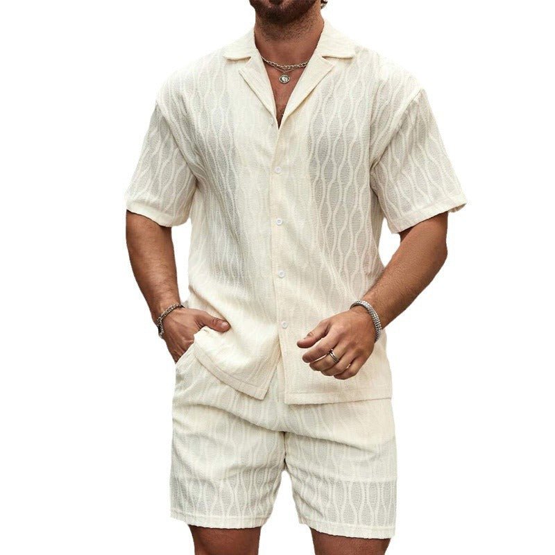 Men Tracksuits Summer Fashion Solid Loose Casual Two Pieces Lapel Button Shirt Shorts Beach Holiday All-match Outfits Male - Prime Street