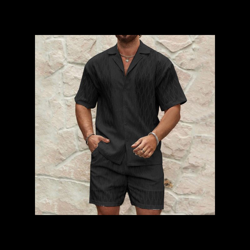 Men Tracksuits Summer Fashion Solid Loose Casual Two Pieces Lapel Button Shirt Shorts Beach Holiday All-match Outfits Male - Prime Street
