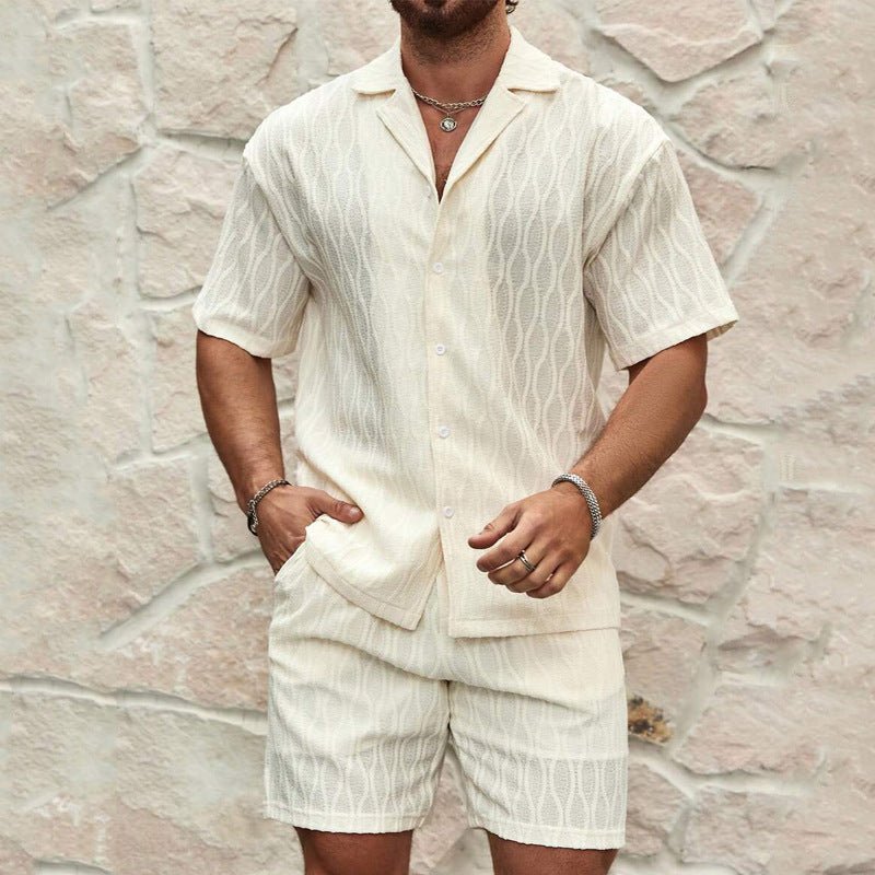Men Tracksuits Summer Fashion Solid Loose Casual Two Pieces Lapel Button Shirt Shorts Beach Holiday All-match Outfits Male - Prime Street