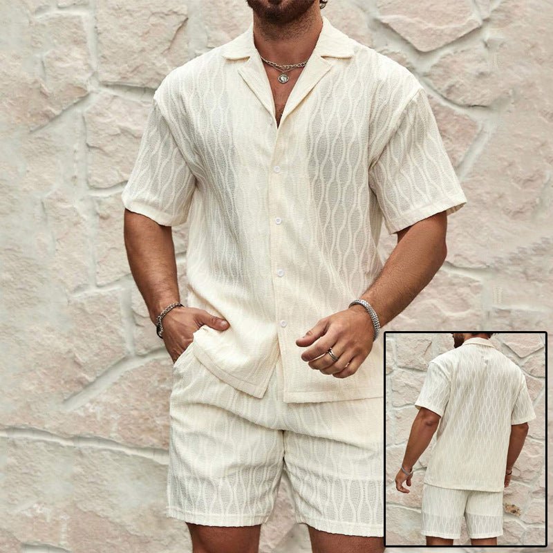 Men Tracksuits Summer Fashion Solid Loose Casual Two Pieces Lapel Button Shirt Shorts Beach Holiday All-match Outfits Male - Prime Street