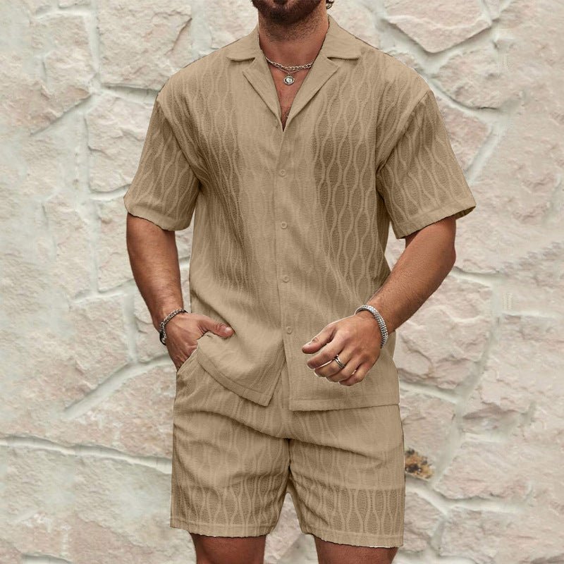 Men Tracksuits Summer Fashion Solid Loose Casual Two Pieces Lapel Button Shirt Shorts Beach Holiday All-match Outfits Male - Prime Street