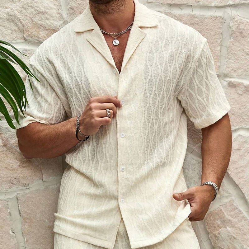 Men Tracksuits Summer Fashion Solid Loose Casual Two Pieces Lapel Button Shirt Shorts Beach Holiday All-match Outfits Male - Prime Street