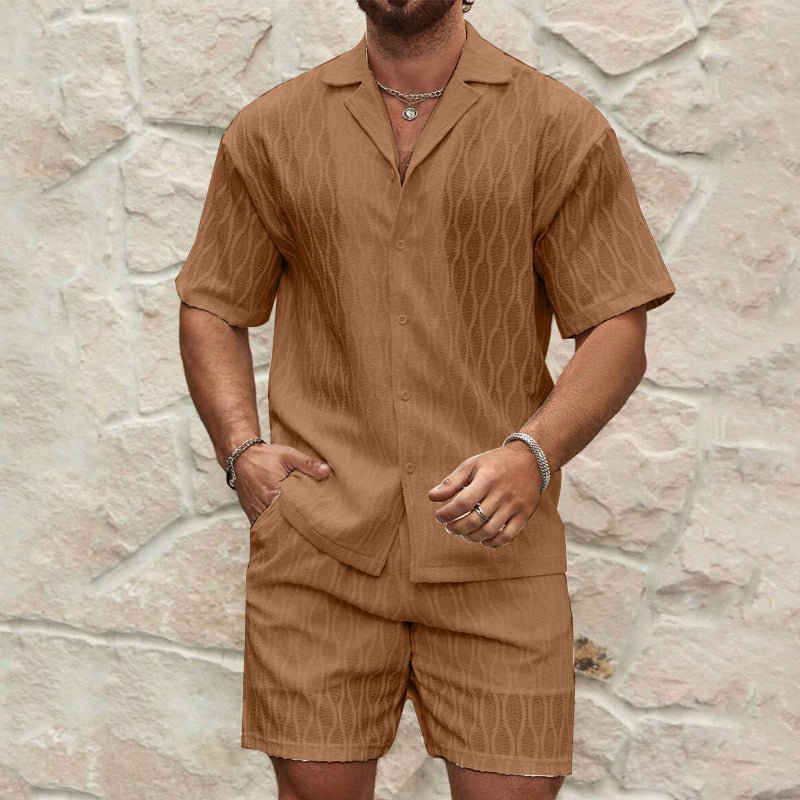 Men Tracksuits Summer Fashion Solid Loose Casual Two Pieces Lapel Button Shirt Shorts Beach Holiday All-match Outfits Male - Prime Street