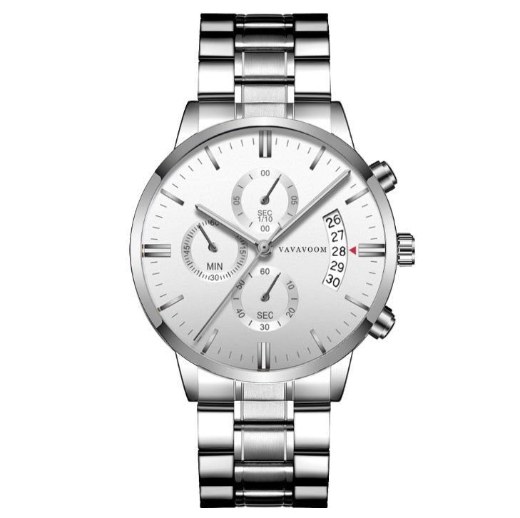 Men''s Stainless Steel Watches with Business Leisure Calendar Quartz Watches Waterproof Black Refined Steel Watches - Prime Street
