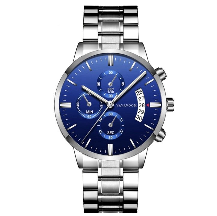 Men''s Stainless Steel Watches with Business Leisure Calendar Quartz Watches Waterproof Black Refined Steel Watches - Prime Street