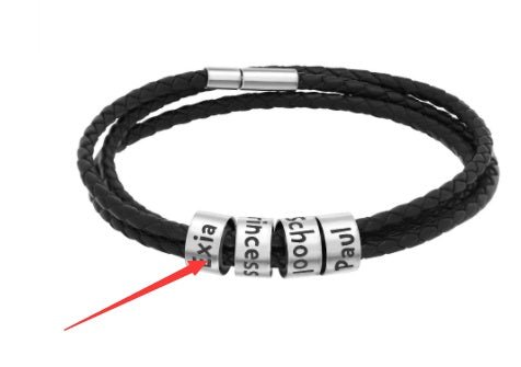 Personalized Mens Braided Genuine Leather Bracelet Stainless Steel Custom Beads Name Charm Bracelet For Men With Family Names - Prime Street