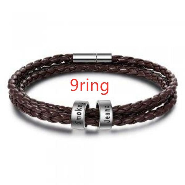 Personalized Mens Braided Genuine Leather Bracelet Stainless Steel Custom Beads Name Charm Bracelet For Men With Family Names - Prime Street