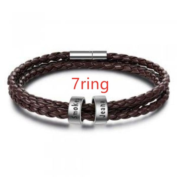Personalized Mens Braided Genuine Leather Bracelet Stainless Steel Custom Beads Name Charm Bracelet For Men With Family Names - Prime Street