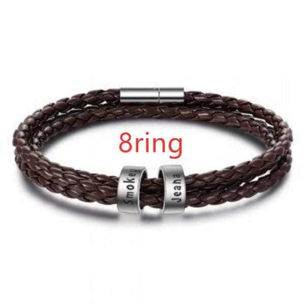 Personalized Mens Braided Genuine Leather Bracelet Stainless Steel Custom Beads Name Charm Bracelet For Men With Family Names - Prime Street