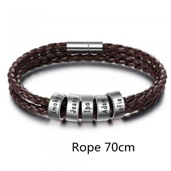 Personalized Mens Braided Genuine Leather Bracelet Stainless Steel Custom Beads Name Charm Bracelet For Men With Family Names - Prime Street