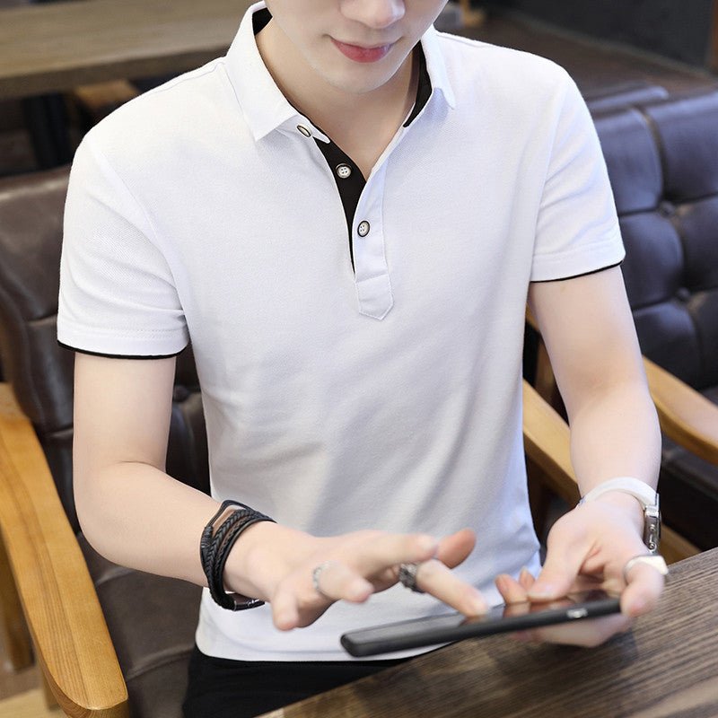 Polo Shirt For Men Casual Short Sleeve Polo Shirts Patchwork Turn-down Collar Zipper T-Shirt Summer Men Shirt Tops - Prime Street