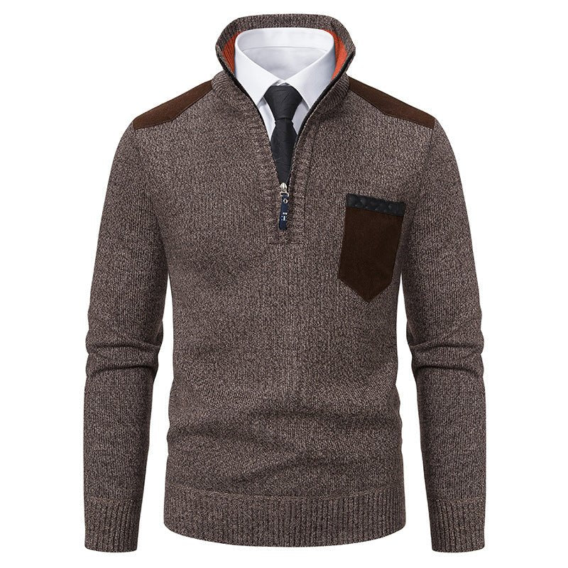 Pullover Men Sweater Thick Polo Shirts Korean Half Zipper Cold Blouse Stand Collar Autumn Winter Outerwear Luxury Cloth - Prime Street