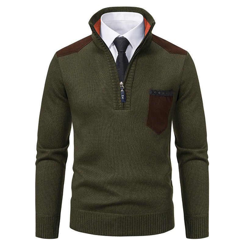 Pullover Men Sweater Thick Polo Shirts Korean Half Zipper Cold Blouse Stand Collar Autumn Winter Outerwear Luxury Cloth - Prime Street