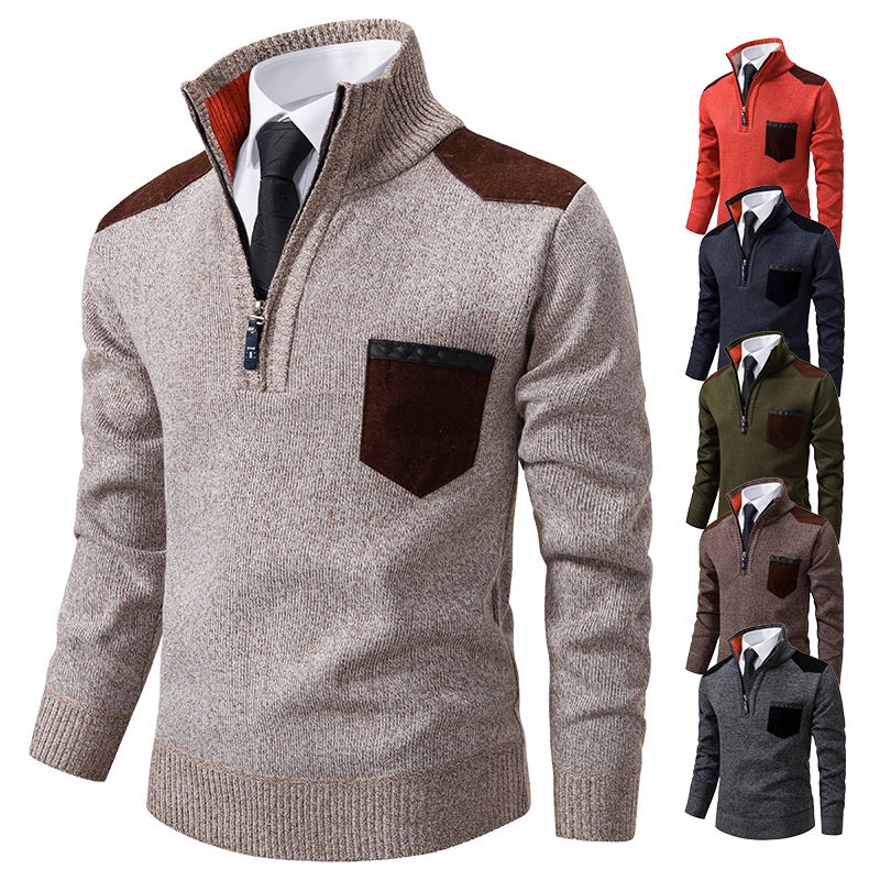 Pullover Men Sweater Thick Polo Shirts Korean Half Zipper Cold Blouse Stand Collar Autumn Winter Outerwear Luxury Cloth - Prime Street