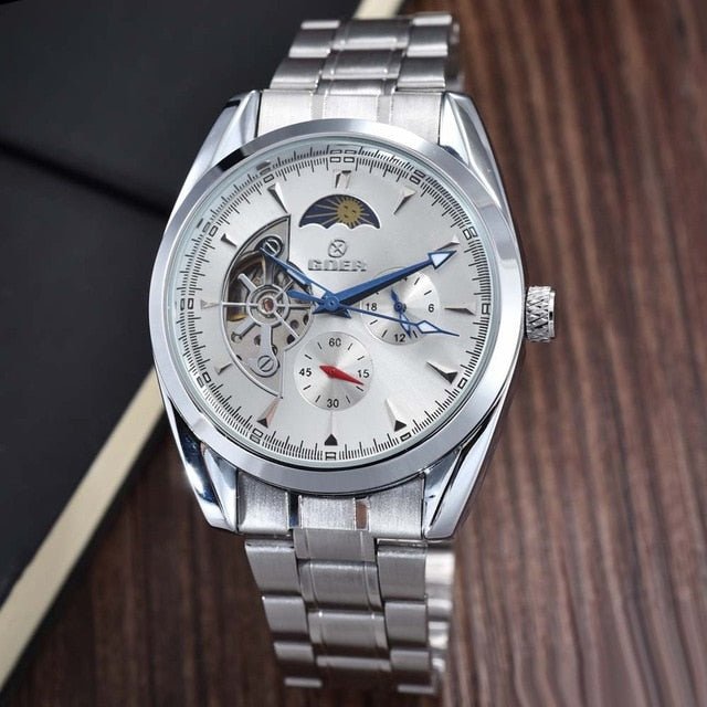 Relogio Masculino Men Tourbillon Watches Stainless Steel Band Automatic Mechanical Wristwatches Moon Phase Small Seconds Watch - Prime Street