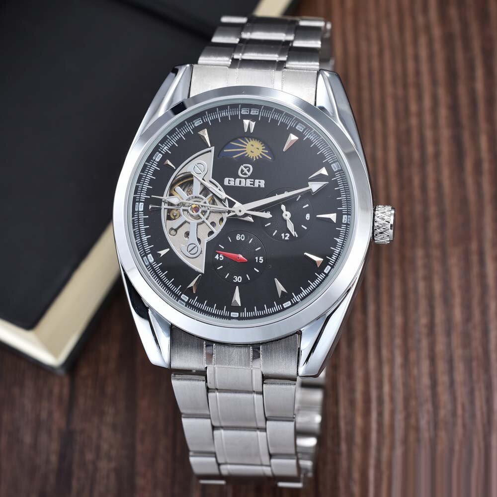 Relogio Masculino Men Tourbillon Watches Stainless Steel Band Automatic Mechanical Wristwatches Moon Phase Small Seconds Watch - Prime Street