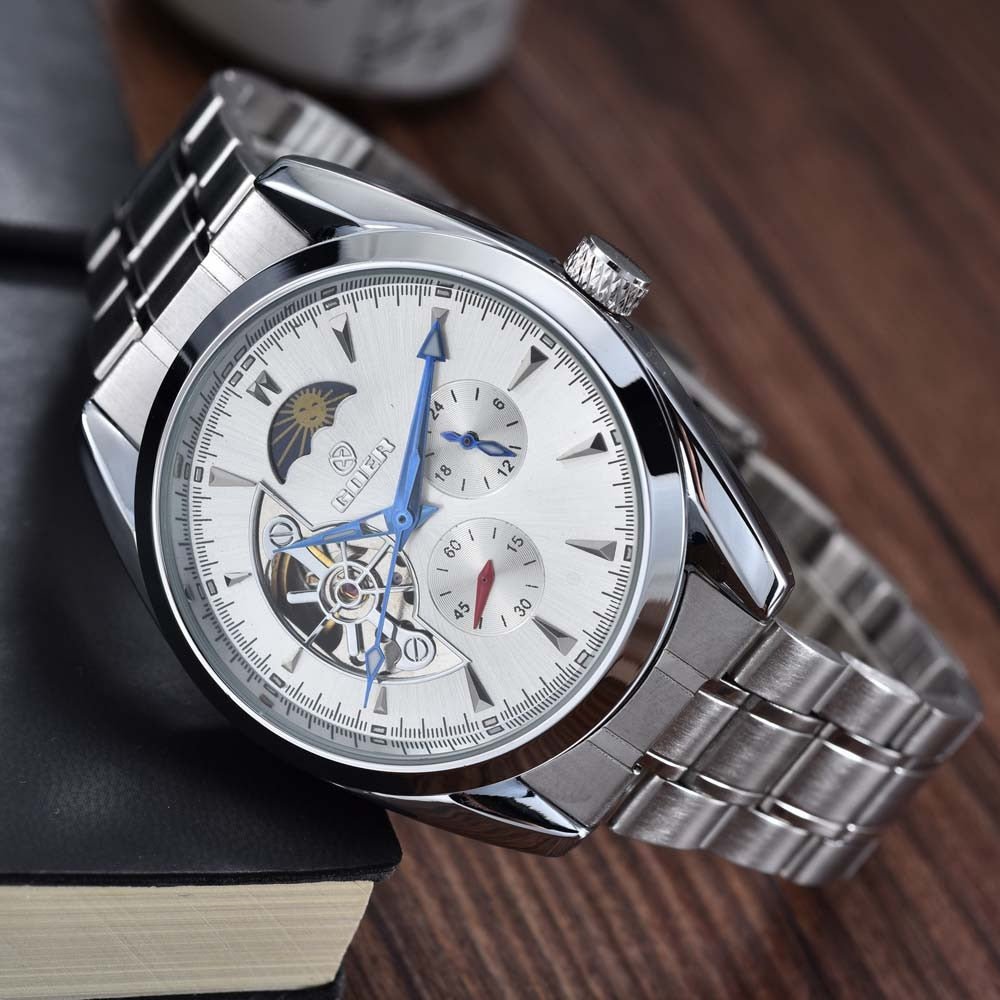 Relogio Masculino Men Tourbillon Watches Stainless Steel Band Automatic Mechanical Wristwatches Moon Phase Small Seconds Watch - Prime Street