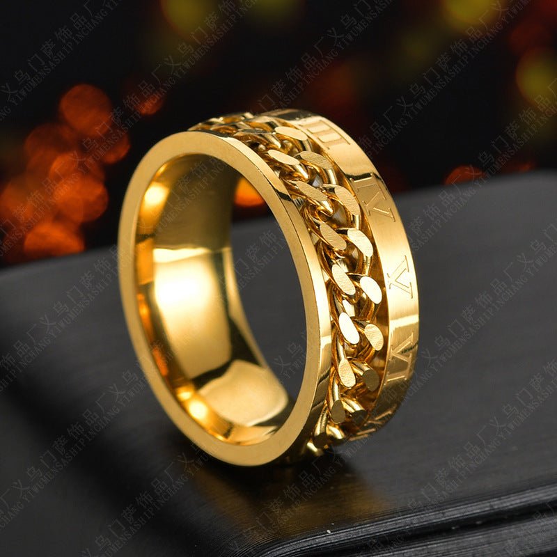 Roman Letter Rotatable Chain Rings Men Digital Titanium Steel RingFor Couple High Quality Multifunctional Bottle Opener Ring Spinner Jewelry Punk Gifts - Prime Street